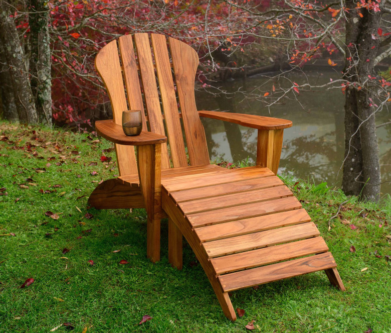 Teak armchair and footrest