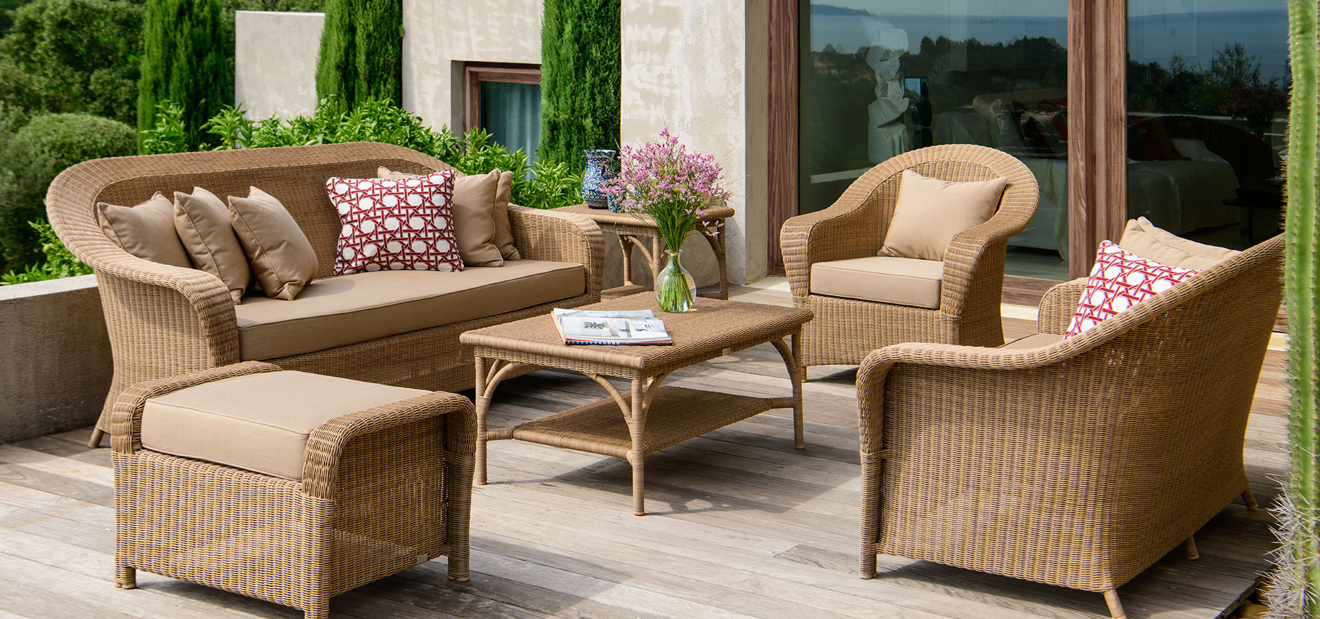 Capri Outdoor Sofa, Set of 2 Chairs and Coffee Table